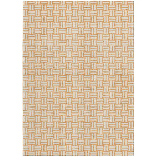Peach And Gray Geometric Washable Indoor Outdoor Area Rug Photo 7