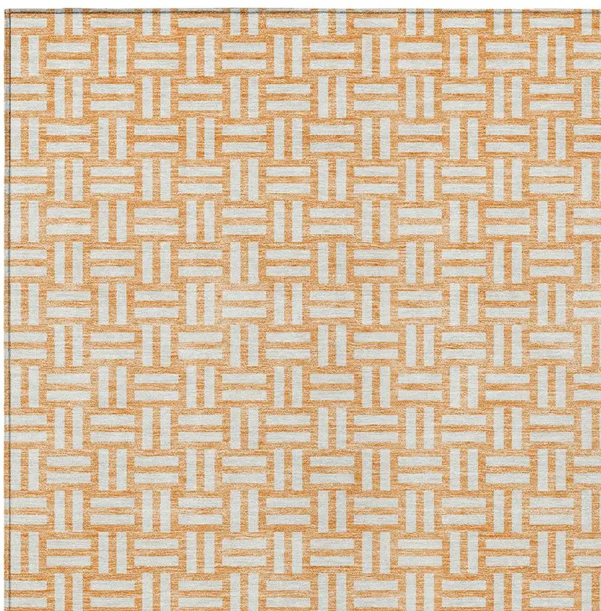 Peach And Gray Geometric Washable Indoor Outdoor Area Rug Photo 4