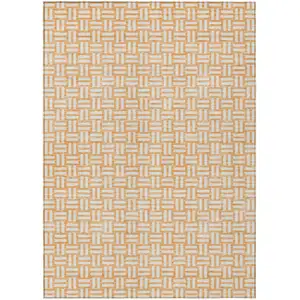 Photo of Peach And Gray Geometric Washable Indoor Outdoor Area Rug