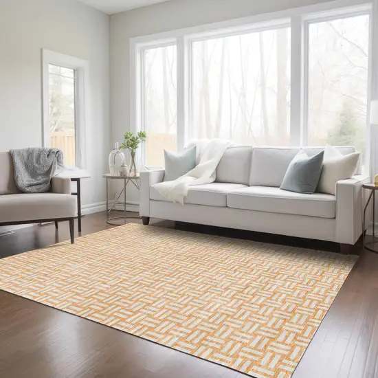 Peach And Gray Geometric Washable Indoor Outdoor Area Rug Photo 8