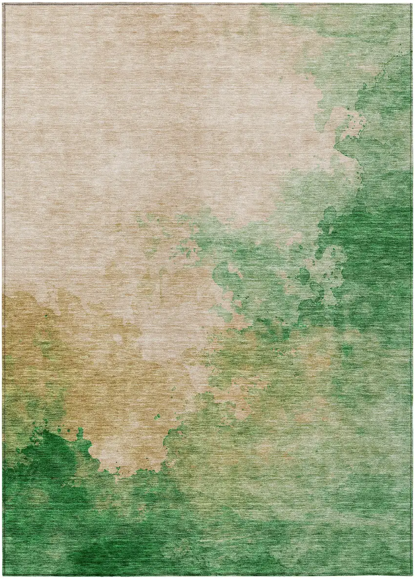 Peach And Green Abstract Washable Indoor Outdoor Area Rug Photo 2
