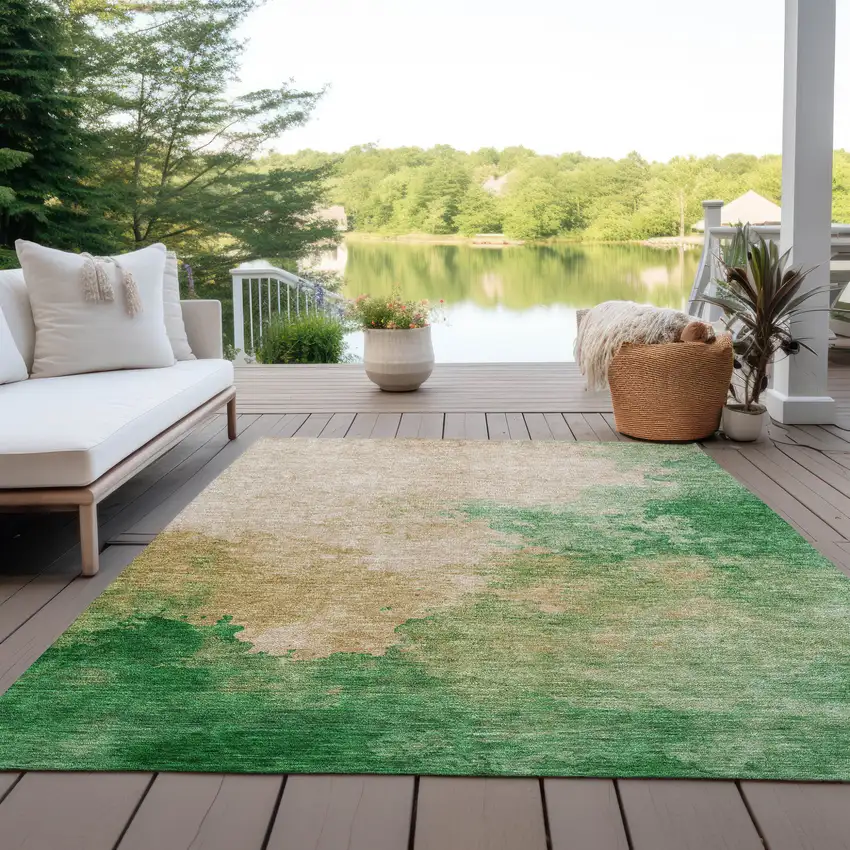 Peach And Green Abstract Washable Indoor Outdoor Area Rug Photo 7