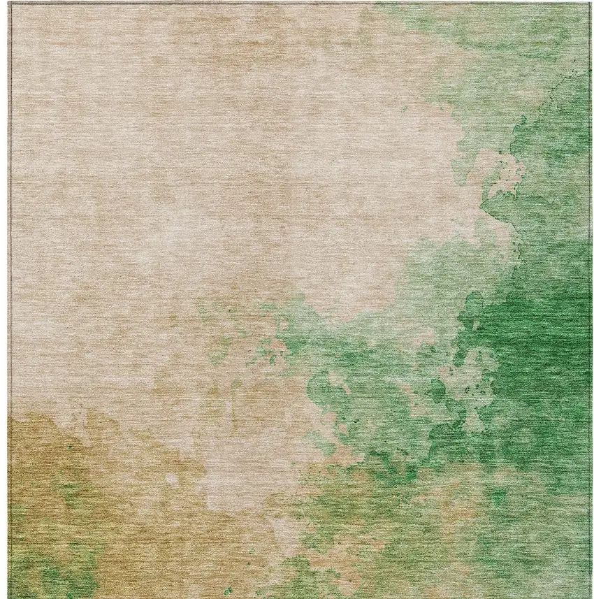 Peach And Green Abstract Washable Indoor Outdoor Area Rug Photo 6