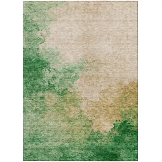 Peach And Green Abstract Washable Indoor Outdoor Area Rug Photo 6