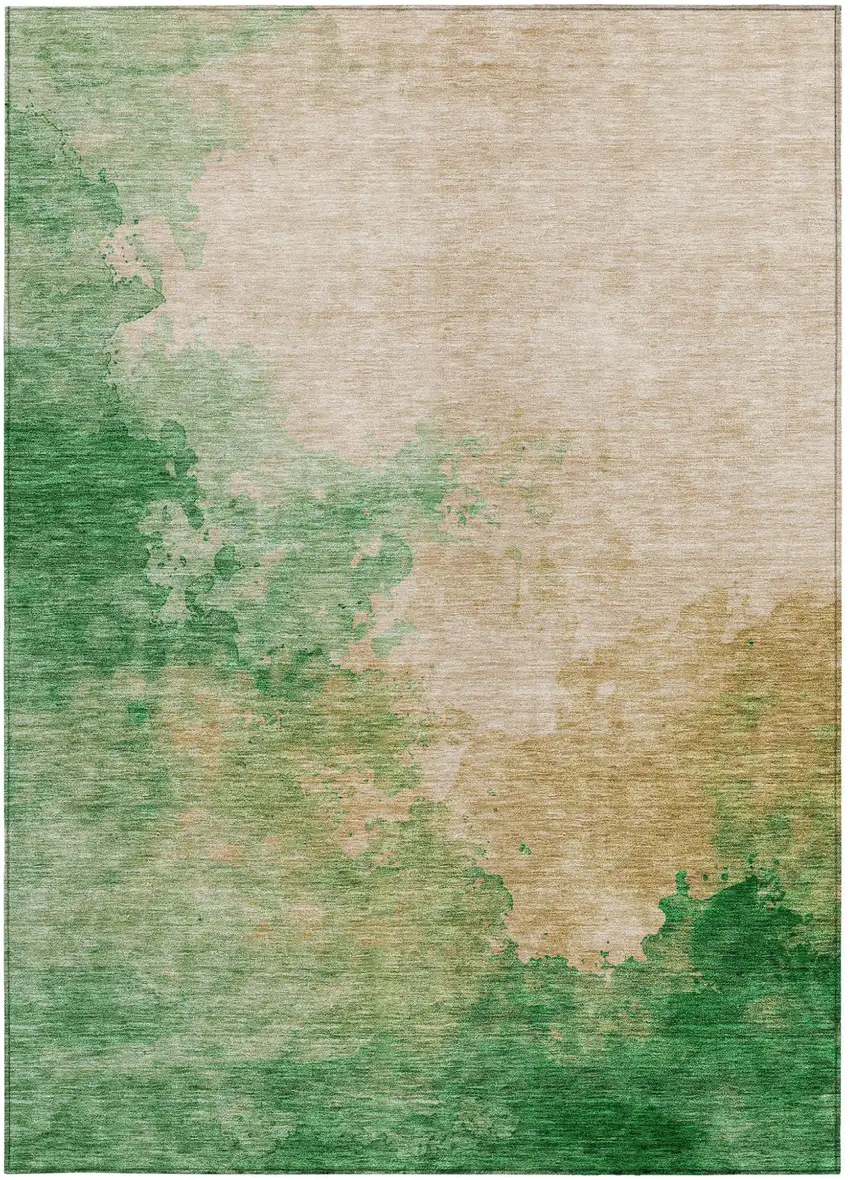 Peach And Green Abstract Washable Indoor Outdoor Area Rug Photo 6