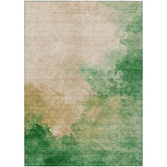 Peach And Green Abstract Washable Indoor Outdoor Area Rug Photo 2