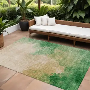 Photo of Peach And Green Abstract Washable Indoor Outdoor Area Rug