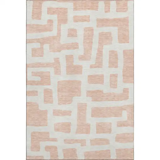 Peach And Ivory Abstract Geometric Washable Area Rug With UV Protection Photo 1