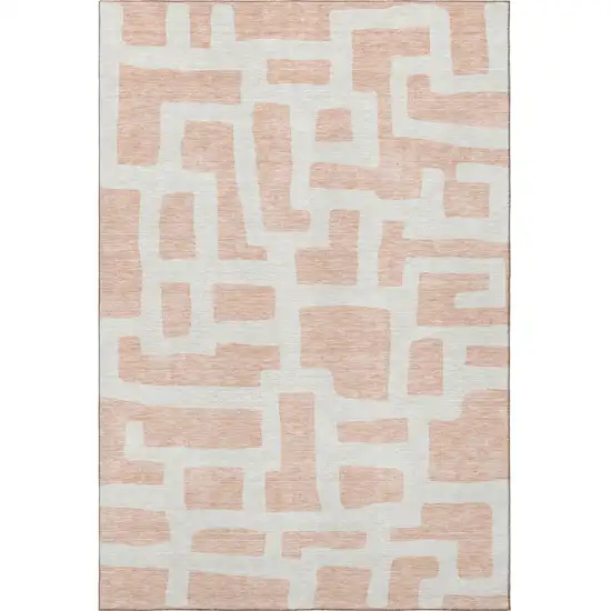 Peach And Ivory Abstract Geometric Washable Area Rug With UV Protection Photo 4