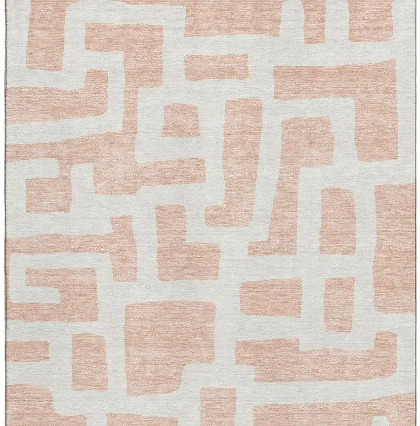 Peach And Ivory Abstract Geometric Washable Area Rug With UV Protection Photo 3