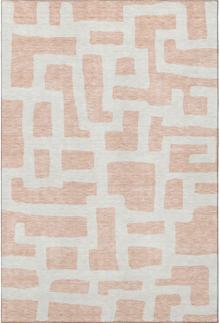 Peach And Ivory Abstract Geometric Washable Area Rug With UV Protection Photo 4