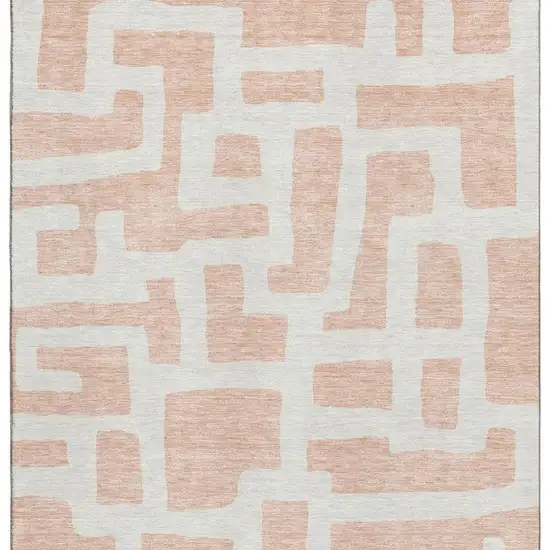 Peach And Ivory Abstract Geometric Washable Area Rug With UV Protection Photo 3