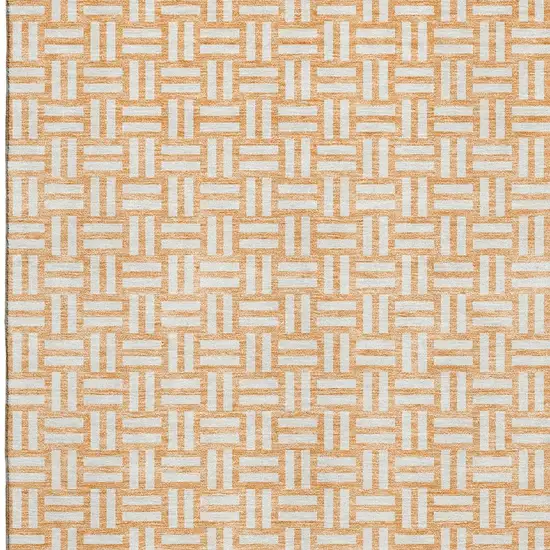 Peach And Ivory Abstract Geometric Washable Area Rug With UV Protection Photo 2