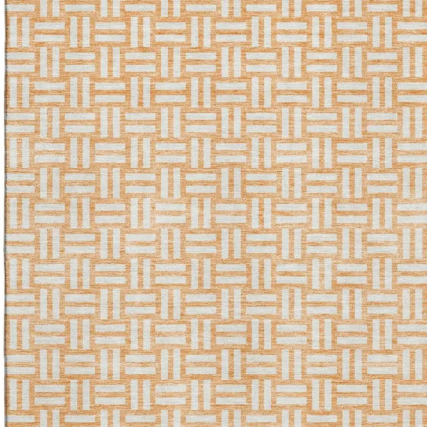 Peach And Ivory Abstract Geometric Washable Area Rug With UV Protection Photo 2