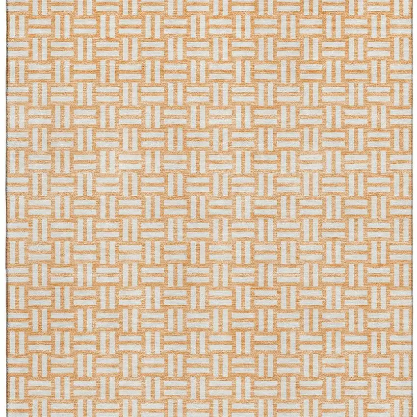 Peach And Ivory Abstract Geometric Washable Area Rug With UV Protection Photo 3