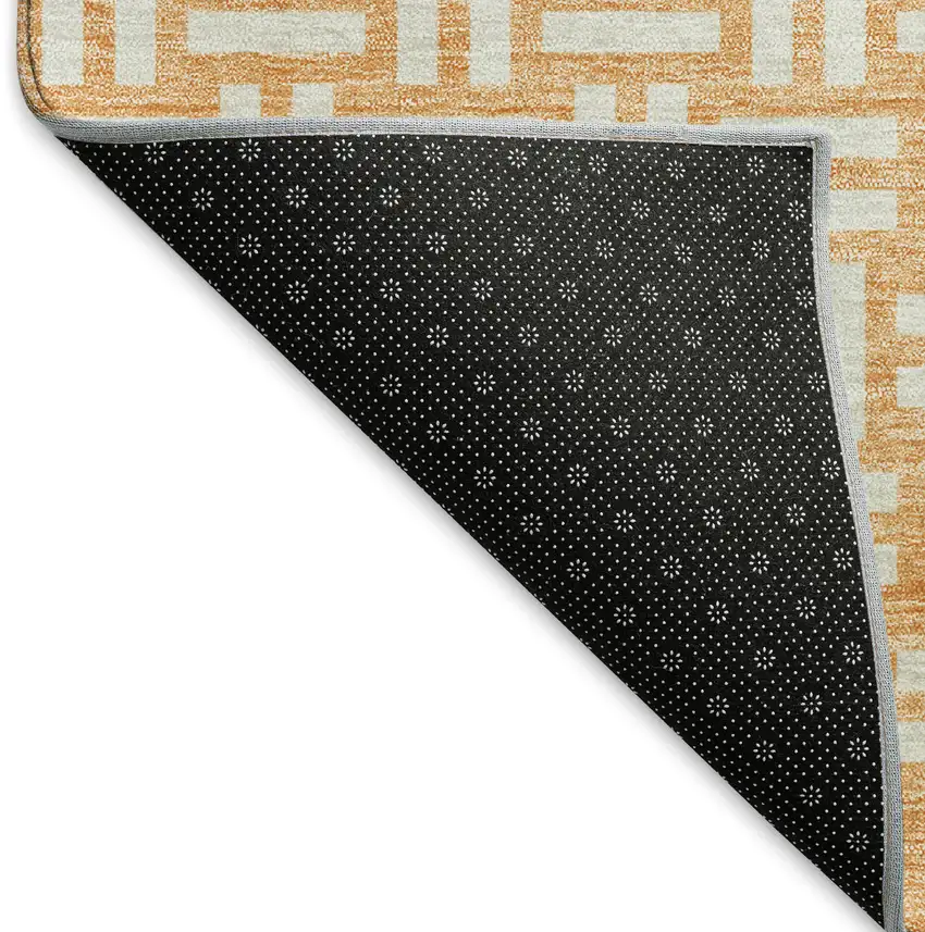 Peach And Ivory Abstract Geometric Washable Area Rug With UV Protection Photo 6