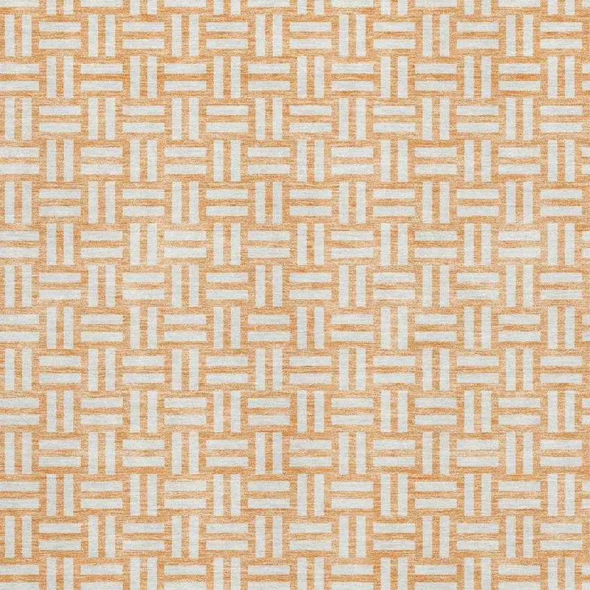 Peach And Ivory Abstract Geometric Washable Area Rug With UV Protection Photo 2