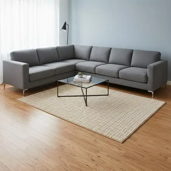 Peach And Ivory Abstract Geometric Washable Area Rug With UV Protection Photo 2