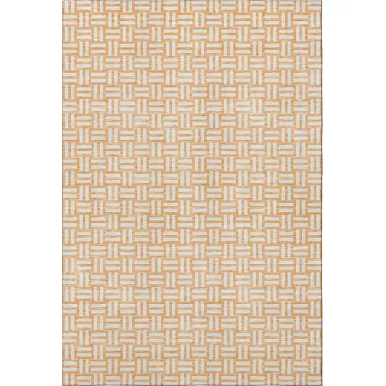 Peach And Ivory Abstract Geometric Washable Area Rug With UV Protection Photo 3