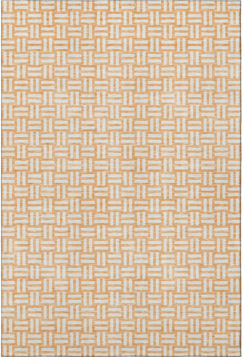 Peach And Ivory Abstract Geometric Washable Area Rug With UV Protection Photo 3