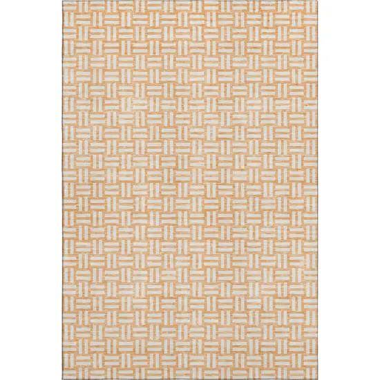 Peach And Ivory Abstract Geometric Washable Area Rug With UV Protection Photo 1