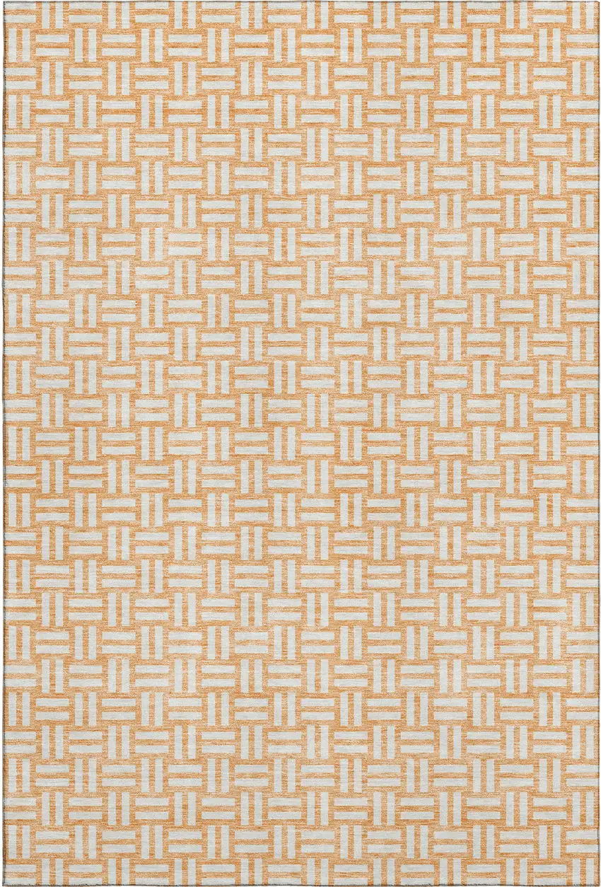 Peach And Ivory Abstract Geometric Washable Area Rug With UV Protection Photo 1