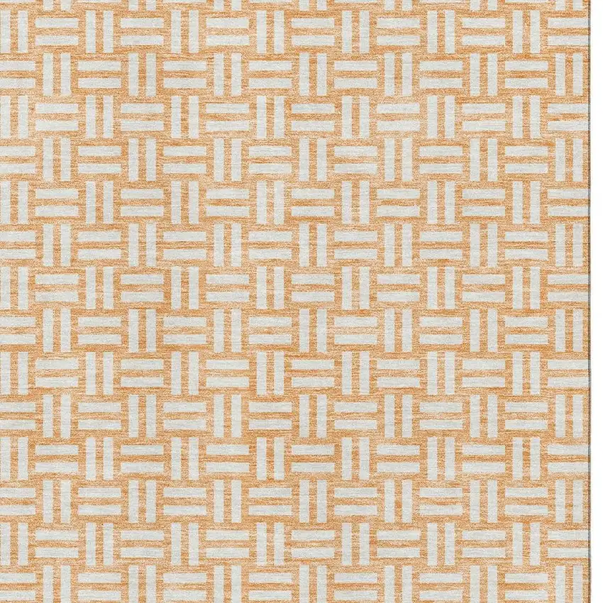 Peach And Ivory Abstract Geometric Washable Area Rug With UV Protection Photo 2