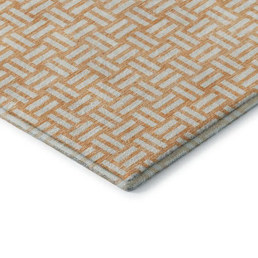 Peach And Ivory Abstract Geometric Washable Area Rug With UV Protection Photo 7