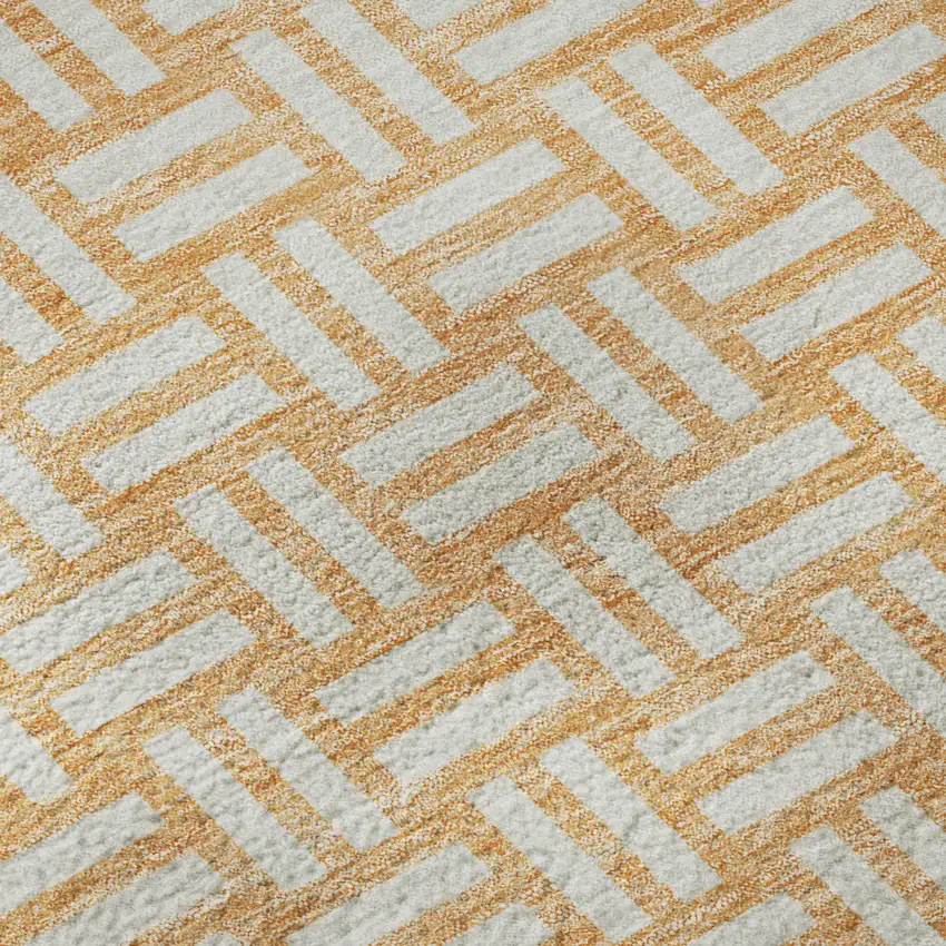 Peach And Ivory Abstract Geometric Washable Area Rug With UV Protection Photo 9