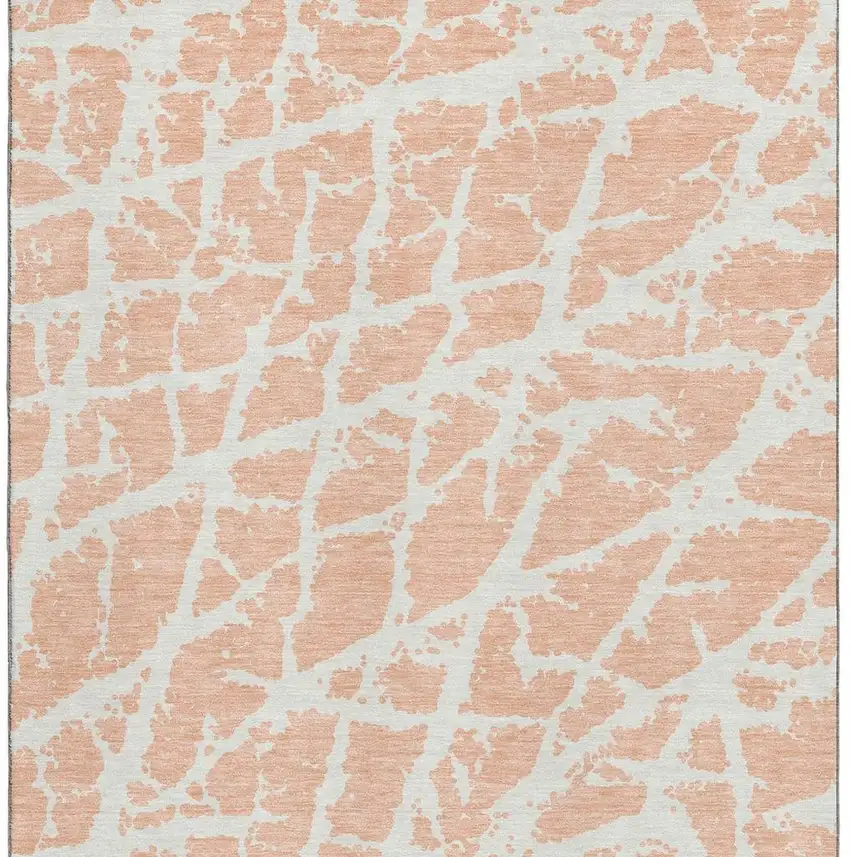 Peach And Ivory Abstract Washable Area Rug With UV Protection Photo 3