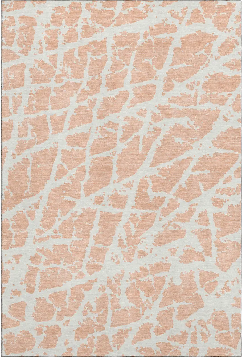 Peach And Ivory Abstract Washable Area Rug With UV Protection Photo 1