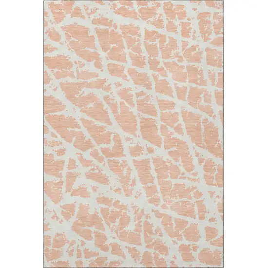 Peach And Ivory Abstract Washable Area Rug With UV Protection Photo 4
