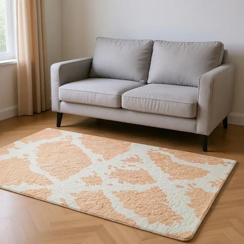 Peach And Ivory Abstract Washable Area Rug With UV Protection Photo 2