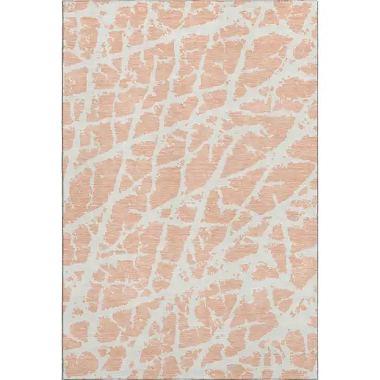 Peach And Ivory Abstract Washable Area Rug With UV Protection Photo 6