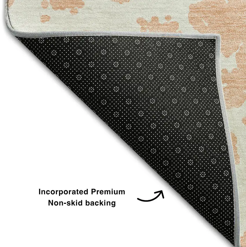 Peach And Ivory Abstract Washable Area Rug With UV Protection Photo 7