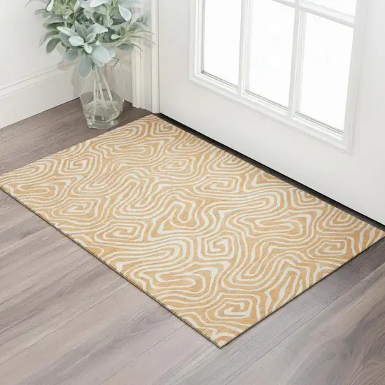 Peach And Ivory Abstract Washable Area Rug With UV Protection Photo 2