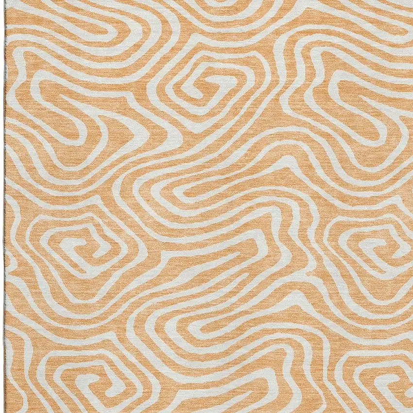Peach And Ivory Abstract Washable Area Rug With UV Protection Photo 2