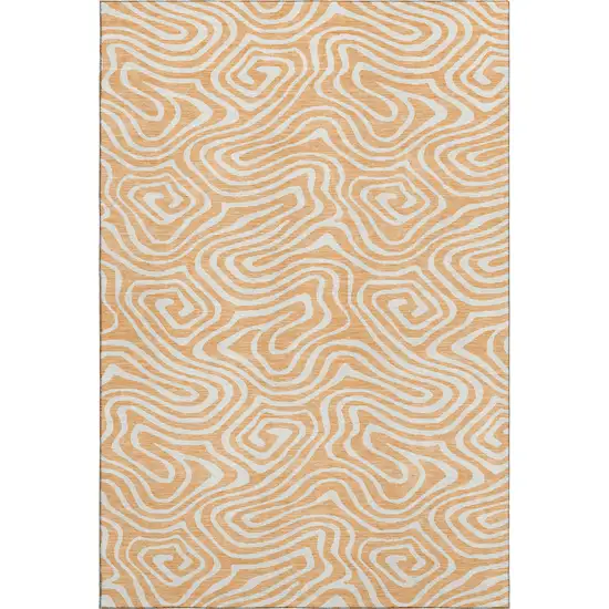 Peach And Ivory Abstract Washable Area Rug With UV Protection Photo 1