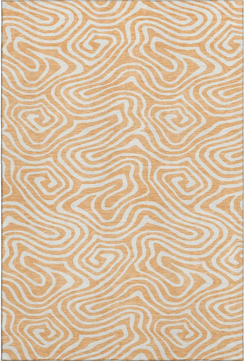 Peach And Ivory Abstract Washable Area Rug With UV Protection Photo 1