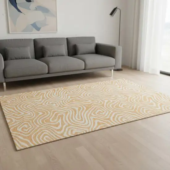 Peach And Ivory Abstract Washable Area Rug With UV Protection Photo 2