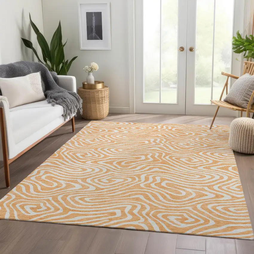 Peach And Ivory Abstract Washable Area Rug With UV Protection Photo 5