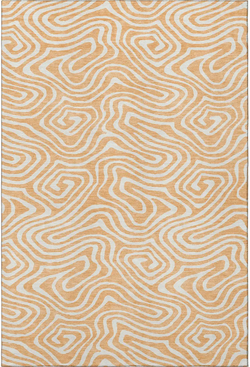 Peach And Ivory Abstract Washable Area Rug With UV Protection Photo 3
