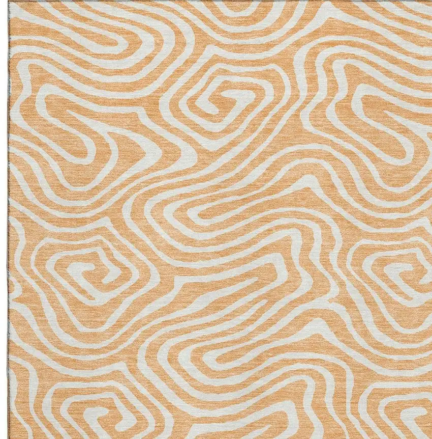 Peach And Ivory Abstract Washable Area Rug With UV Protection Photo 2