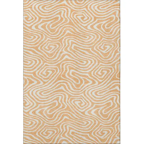 Peach And Ivory Abstract Washable Area Rug With UV Protection Photo 3