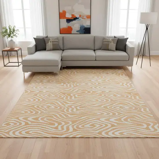 Peach And Ivory Abstract Washable Area Rug With UV Protection Photo 2