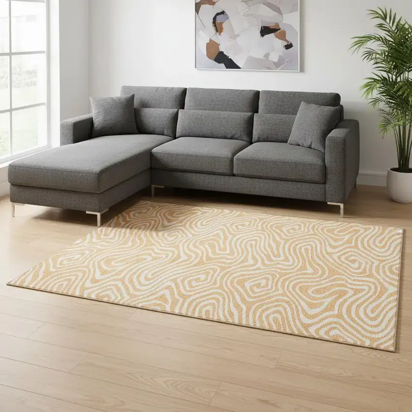 Peach And Ivory Abstract Washable Area Rug With UV Protection Photo 2