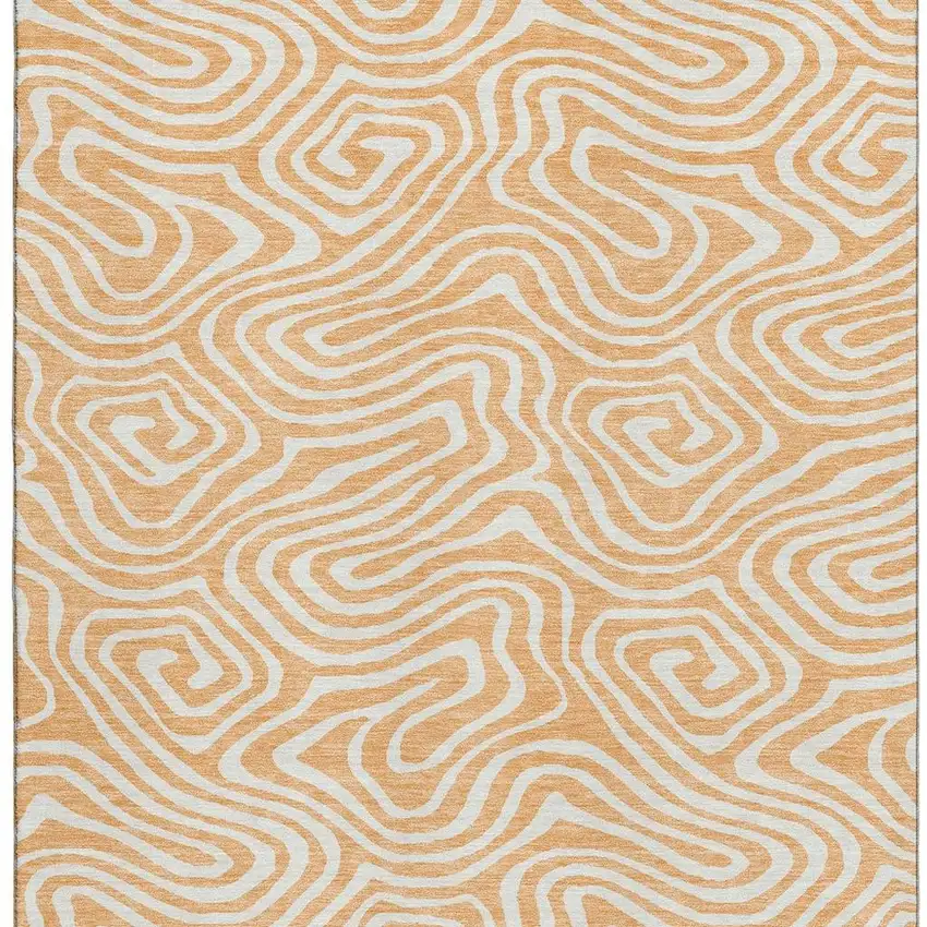 Peach And Ivory Abstract Washable Area Rug With UV Protection Photo 4