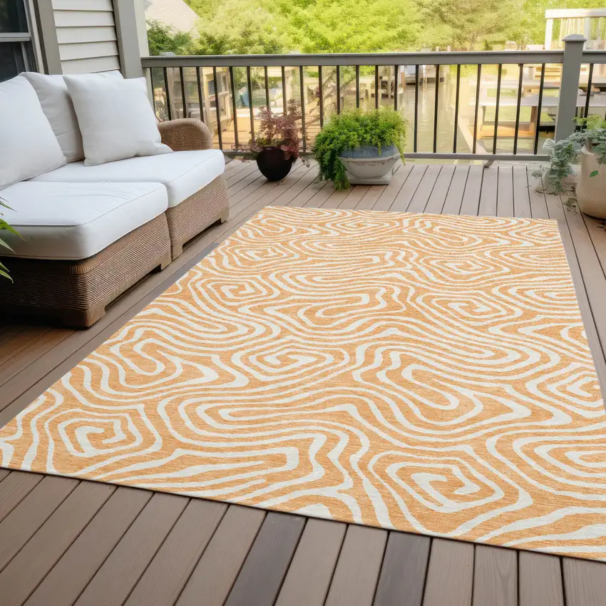 Peach And Ivory Abstract Washable Indoor Outdoor Area Rug Photo 9
