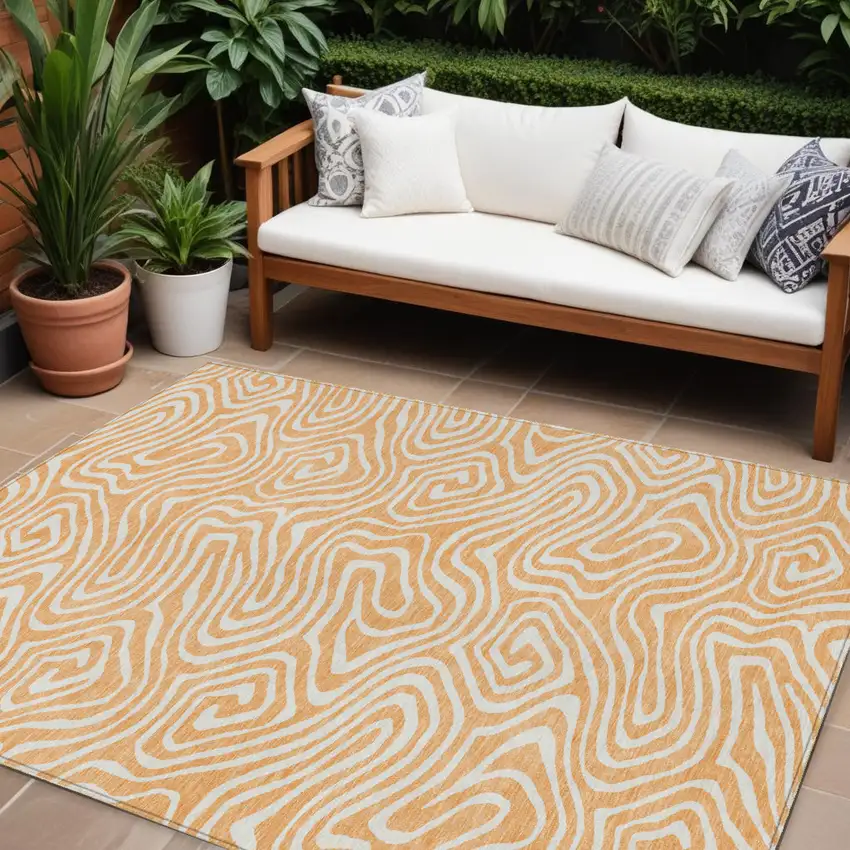 Peach And Ivory Abstract Washable Indoor Outdoor Area Rug Photo 1