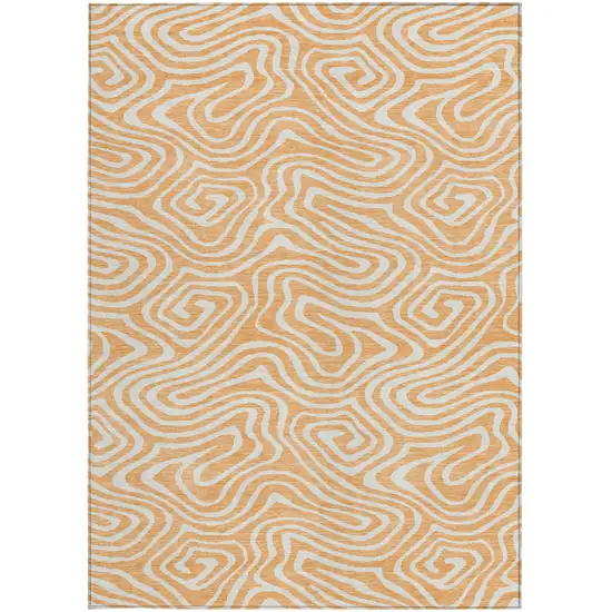 Peach And Ivory Abstract Washable Indoor Outdoor Area Rug Photo 8